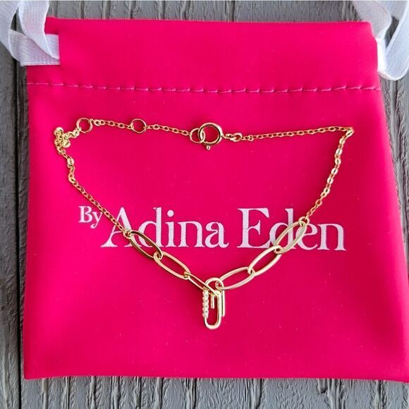 ADINA EDEN Paperclip safety pin pave bracelet NEW SOLD OUT - Picture 1 of 13